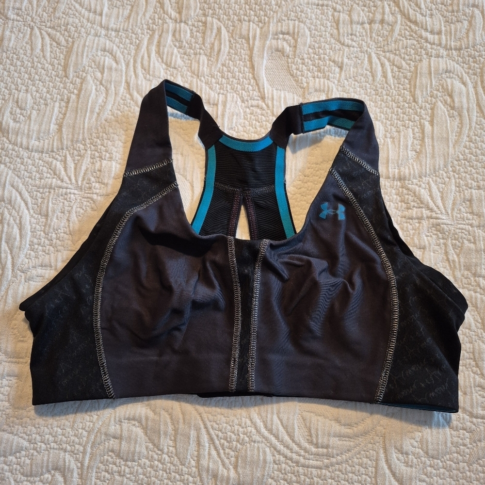 Under Armour bra women's 34B heat gear black and bright blue no padding VGUC